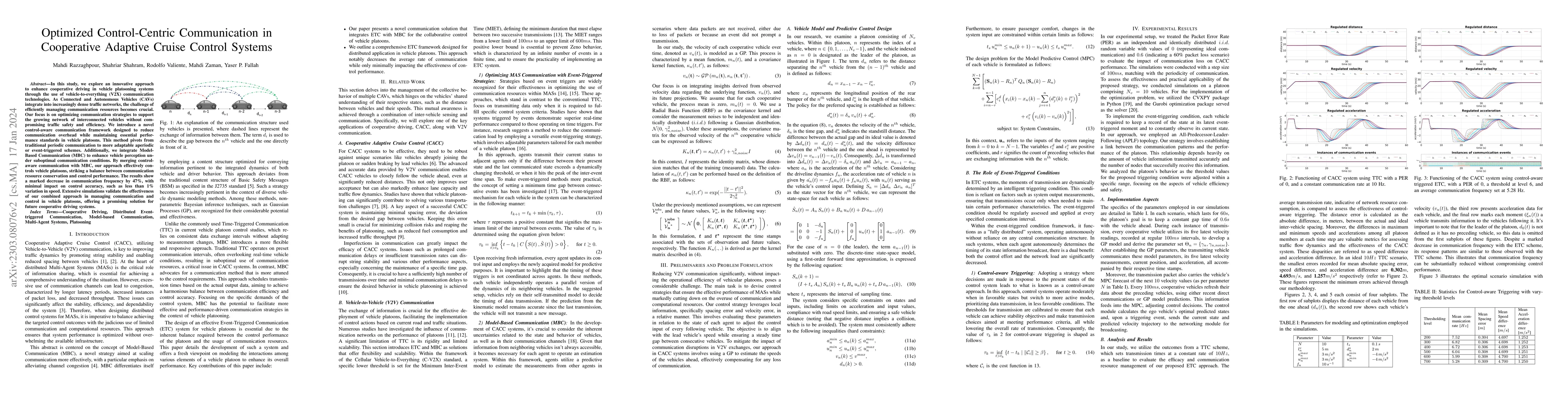 Thumbnail for Optimized Control-Centric Communication in Cooperative Adaptive Cruise
  Control Systems