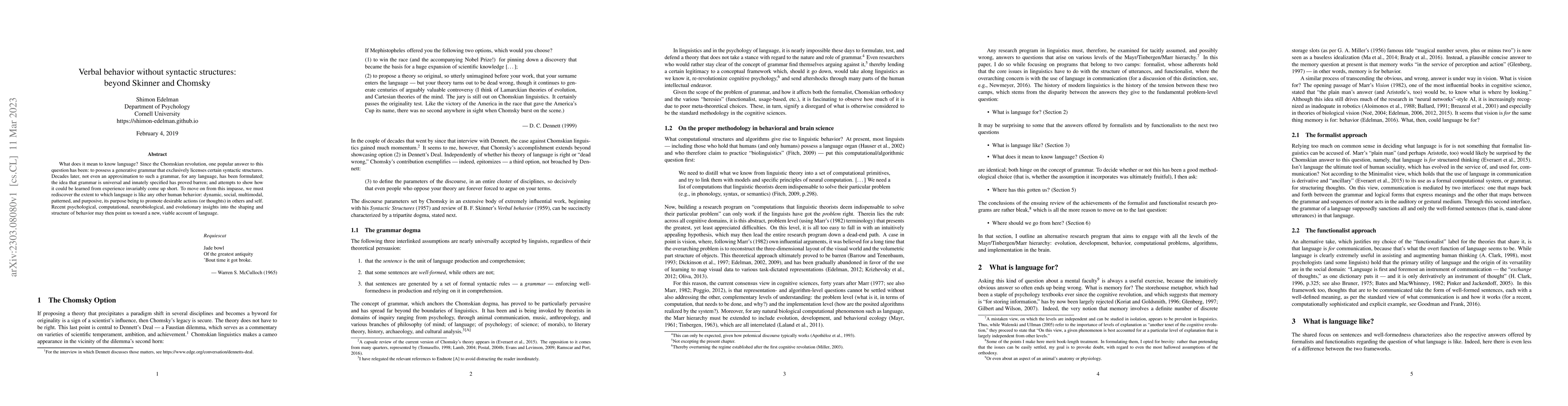 Thumbnail for Verbal behavior without syntactic structures: beyond Skinner and Chomsky