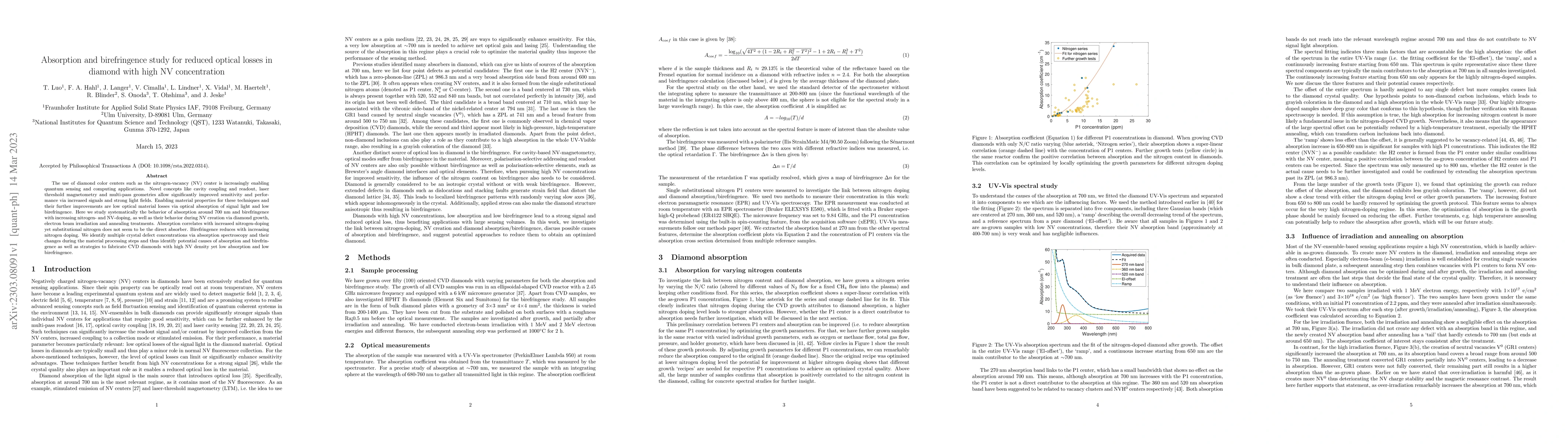Thumbnail for Absorption and birefringence study for reduced optical losses in diamond
  with high NV concentration