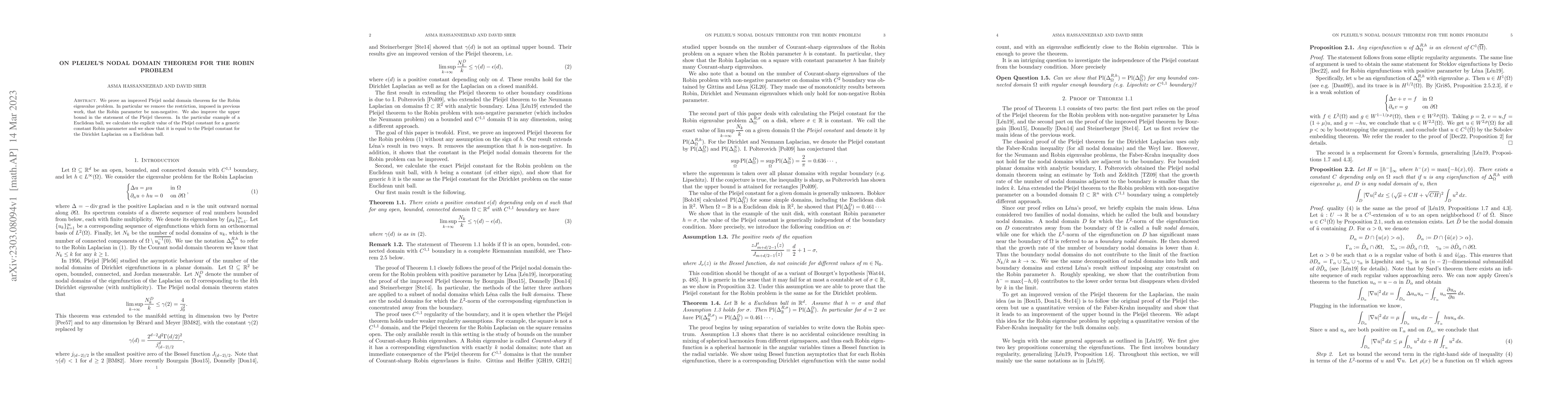 Thumbnail for On Pleijel's nodal domain theorem for the Robin problem