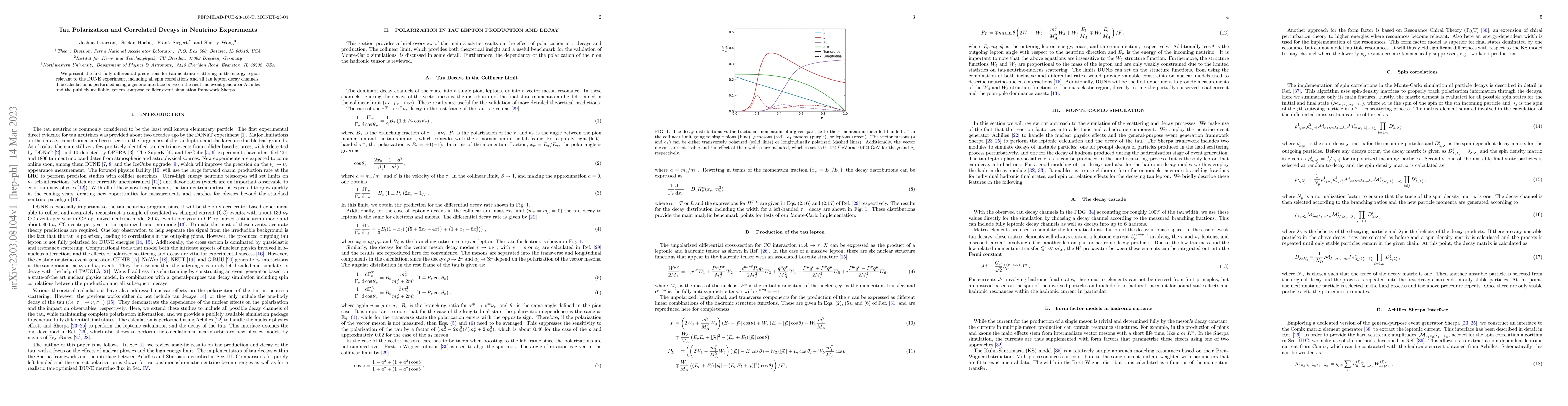 Thumbnail for Tau Polarization and Correlated Decays in Neutrino Experiments