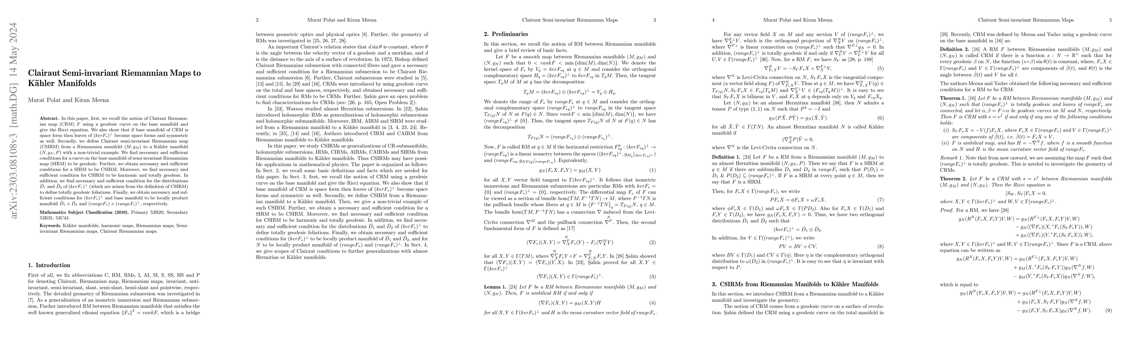 Thumbnail for Clairaut semi-invariant Riemannian maps to Kaehler manifolds