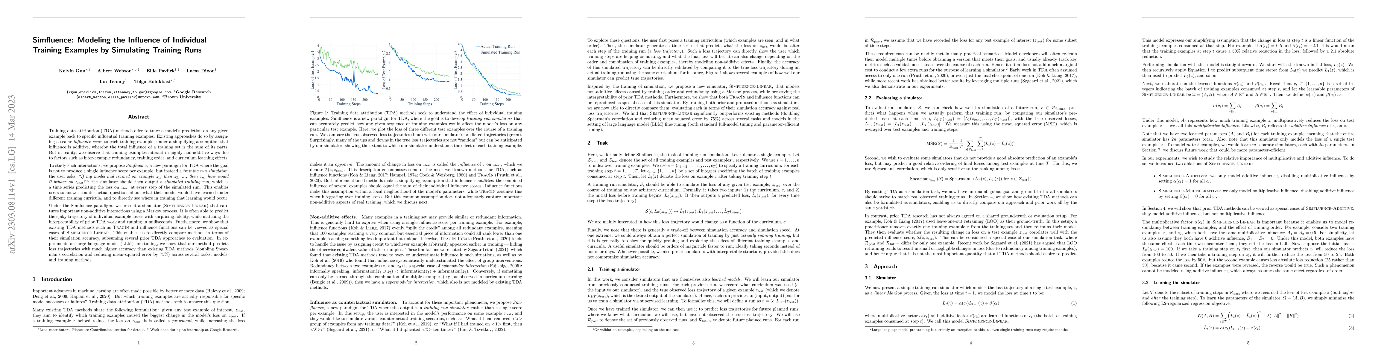 Thumbnail for Simfluence: Modeling the Influence of Individual Training Examples by
  Simulating Training Runs