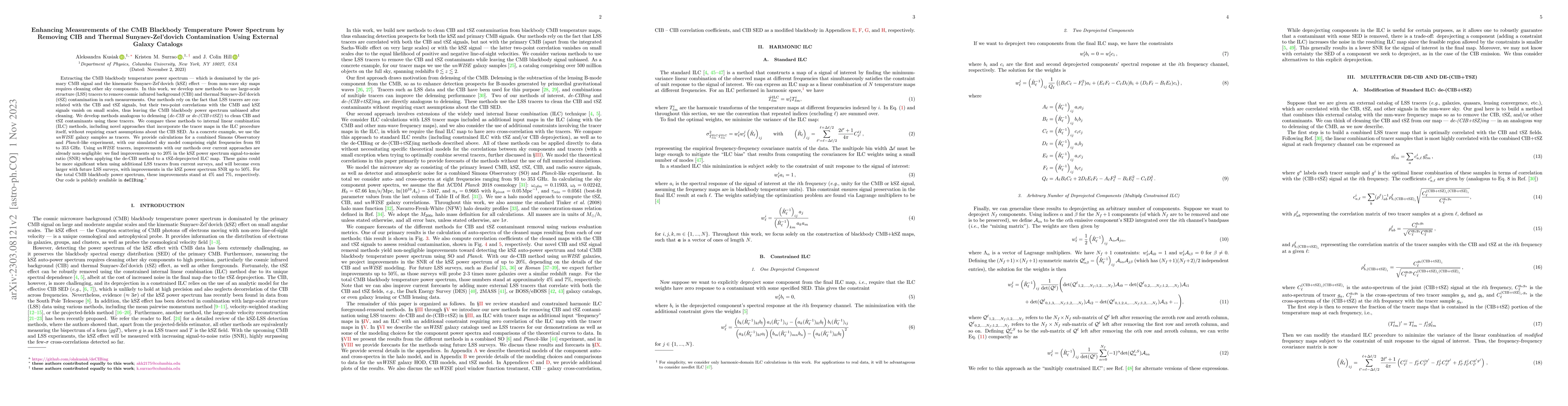 Thumbnail for Enhancing Measurements of the CMB Blackbody Temperature Power Spectrum
  by Removing CIB and Thermal Sunyaev-Zel'dovich Contamination Using External
  Galaxy Catalogs