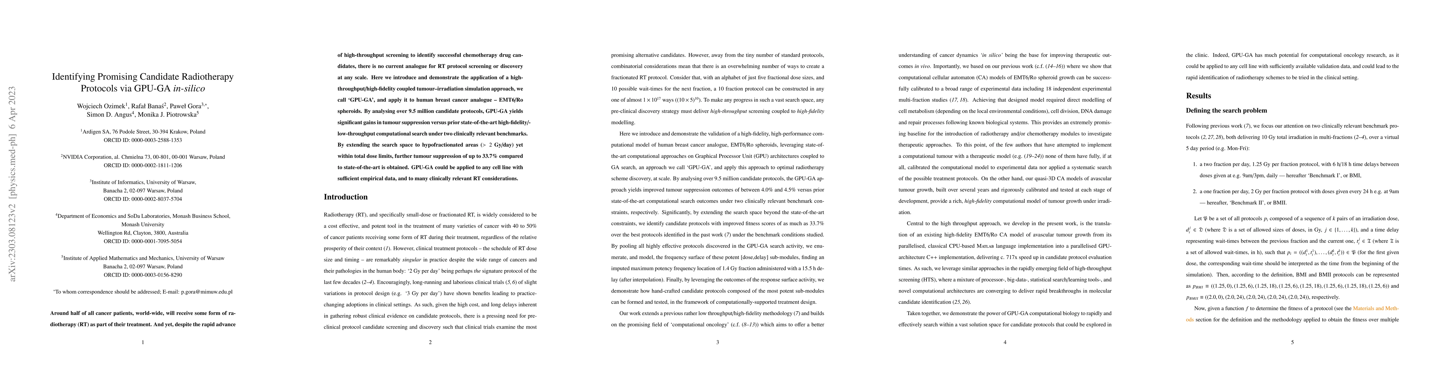Thumbnail for Identifying Promising Candidate Radiotherapy Protocols via GPU-GA
  in-silico