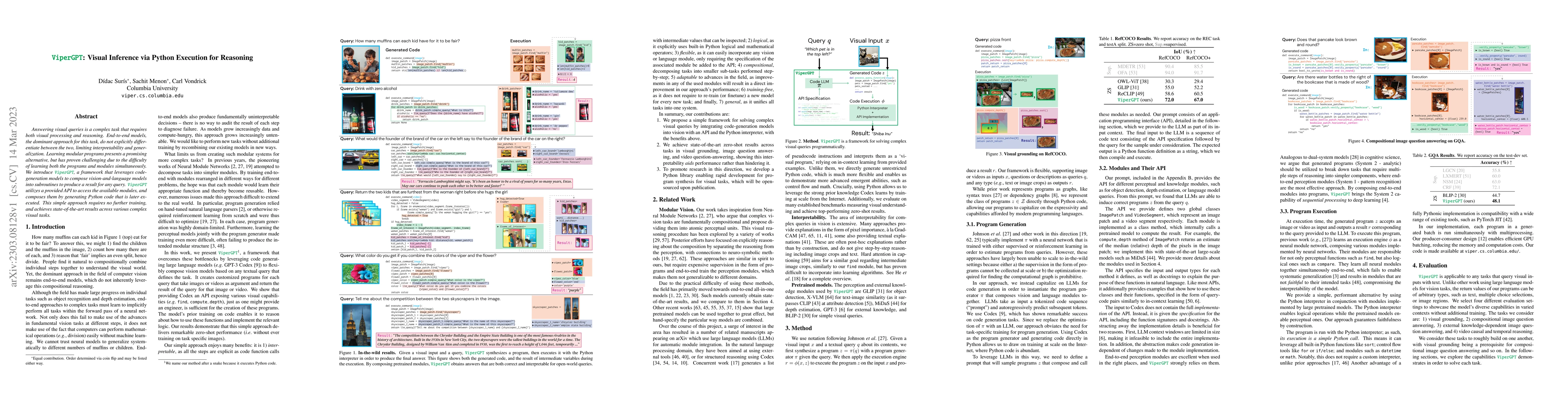 Thumbnail for ViperGPT: Visual Inference via Python Execution for Reasoning