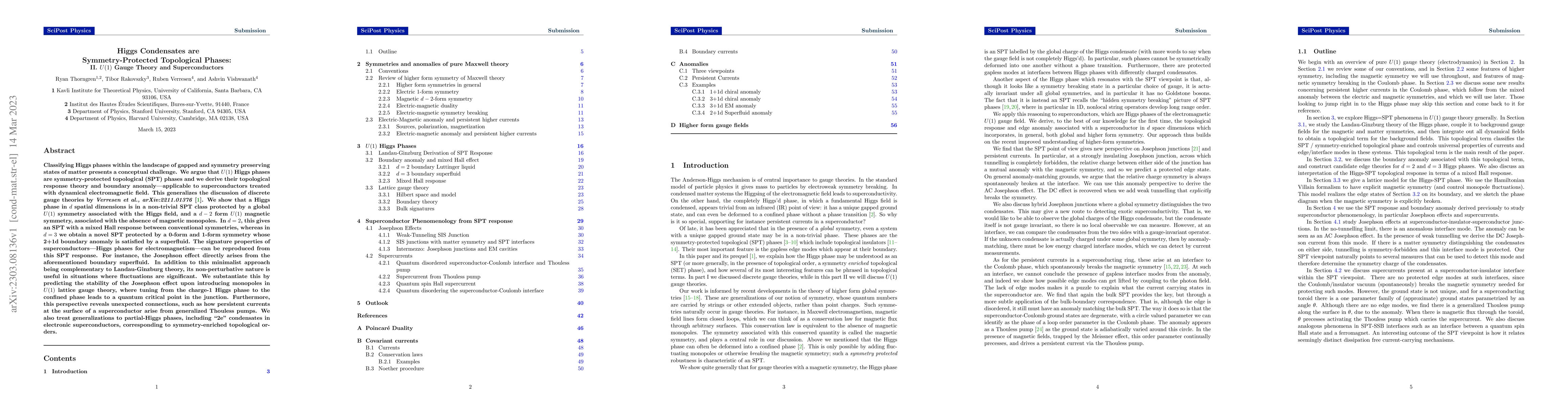 Thumbnail for Higgs Condensates are Symmetry-Protected Topological Phases: II. $U(1)$
  Gauge Theory and Superconductors