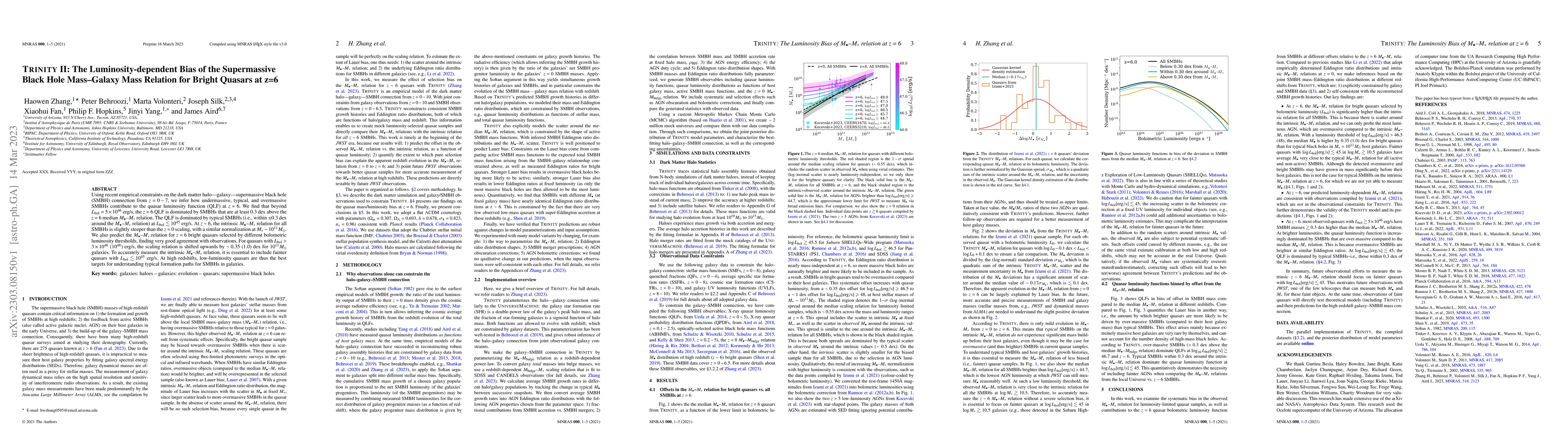 Thumbnail for TRINITY II: The Luminosity-dependent Bias of the Supermassive Black Hole
  Mass--Galaxy Mass Relation for Bright Quasars at $z=6$