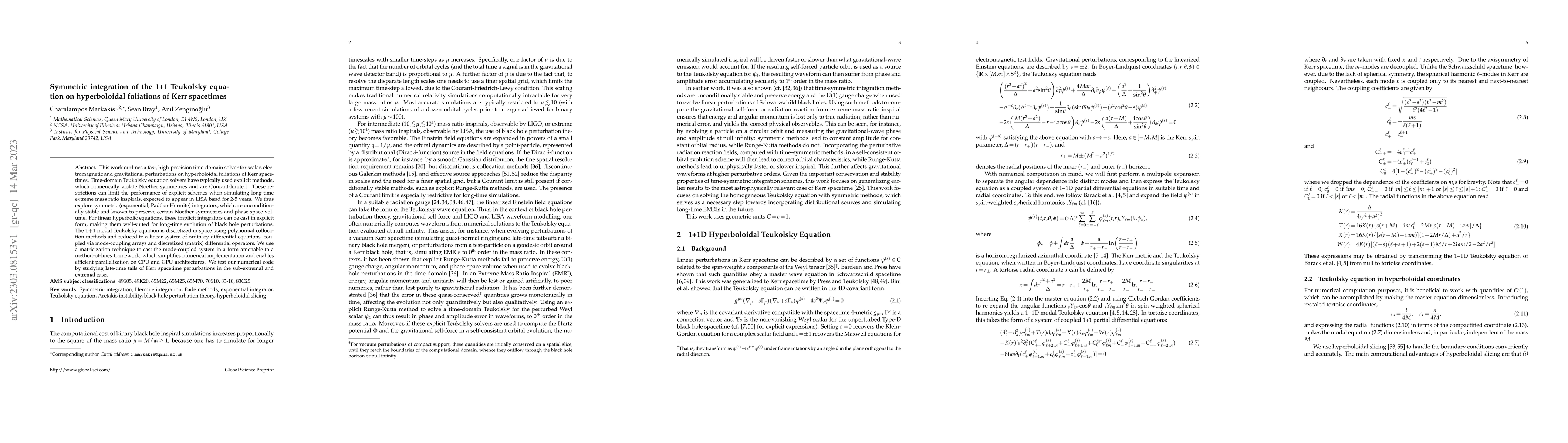 Thumbnail for Symmetric integration of the 1+1 Teukolsky equation on hyperboloidal
  foliations of Kerr spacetimes