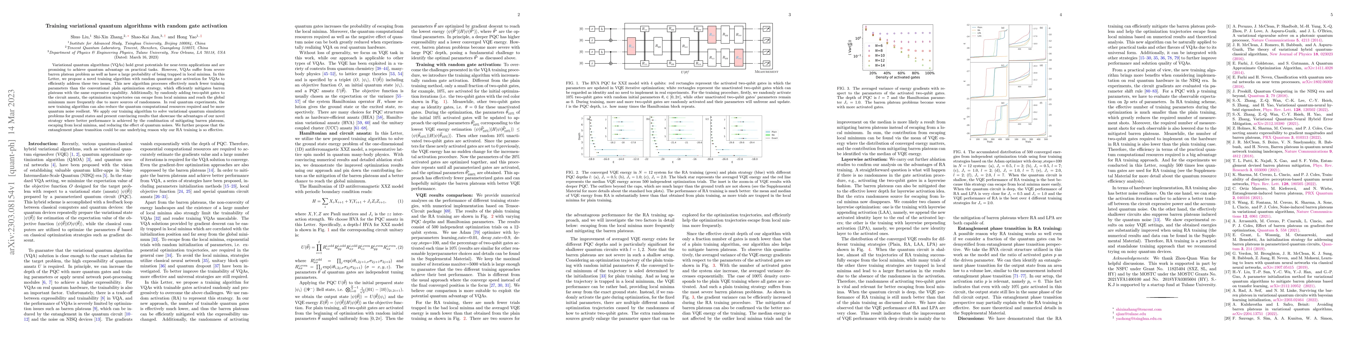 Thumbnail for Training variational quantum algorithms with random gate activation