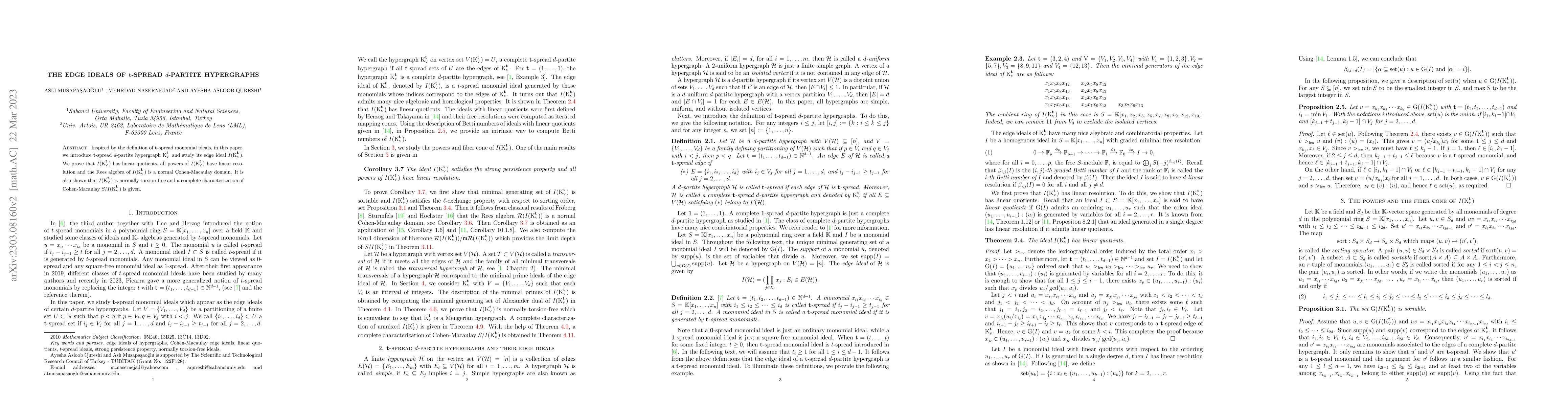 Thumbnail for The edge ideals of $\bf{t}$-spread $d$-partite hypergraphs