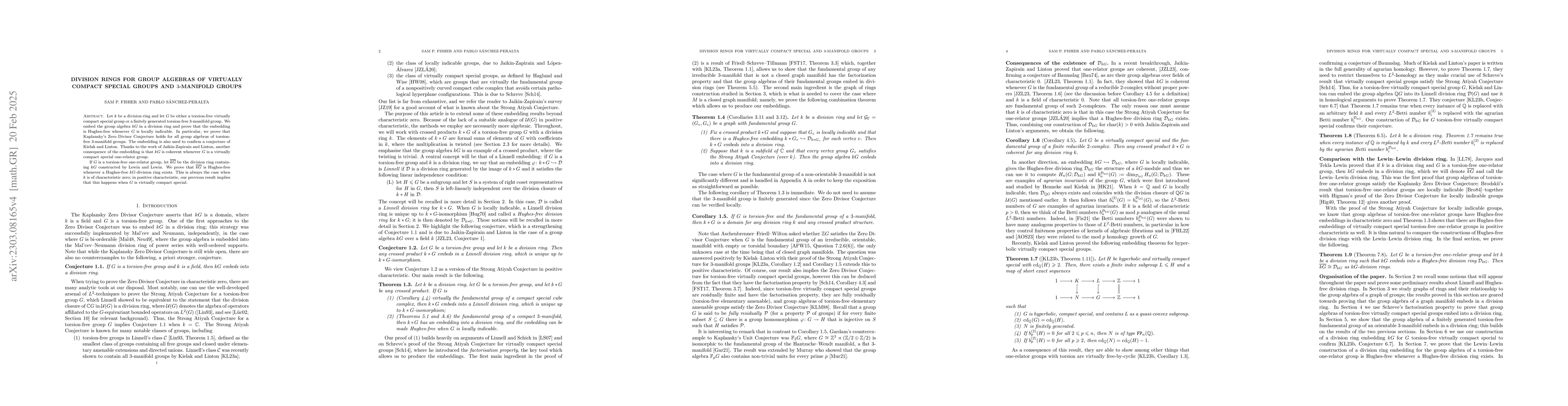 Thumbnail for Division rings for group algebras of virtually compact special groups