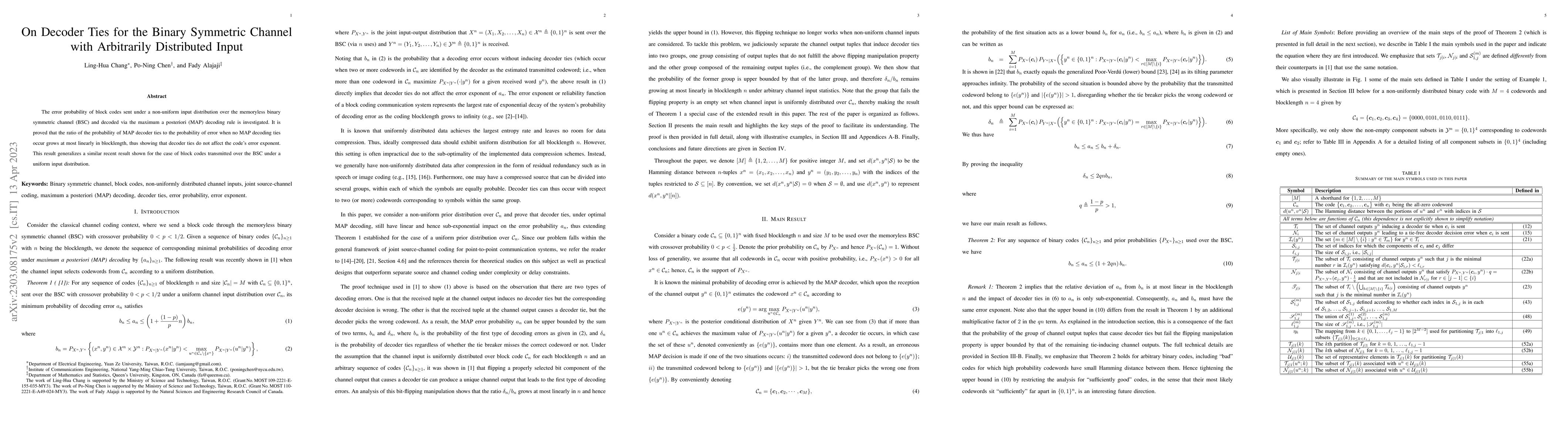 Thumbnail for On Decoder Ties for the Binary Symmetric Channel with Arbitrarily
  Distributed Input