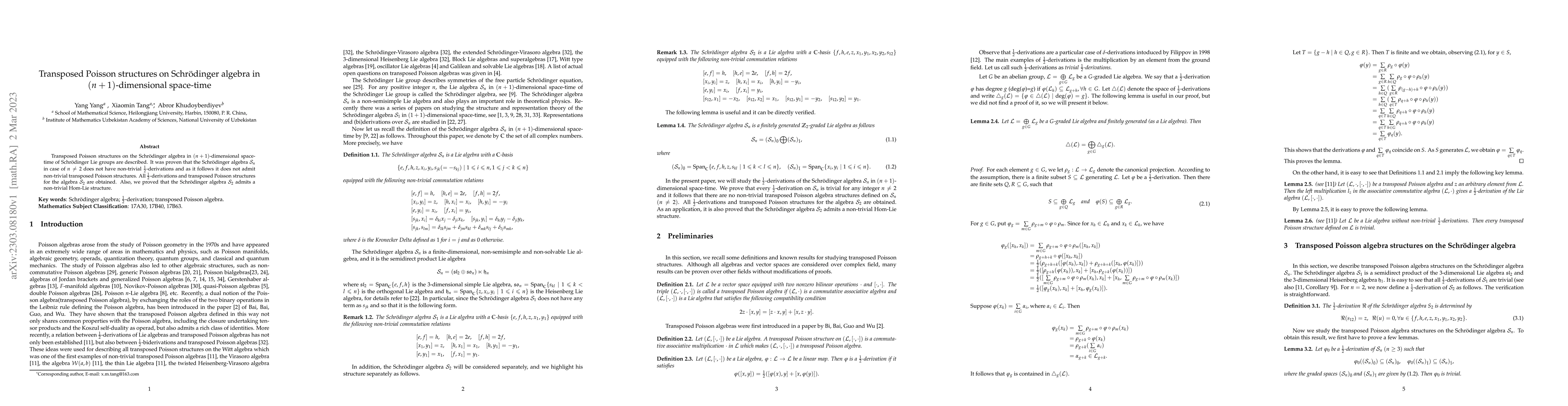 Thumbnail for Transposed Poisson structures on Schrodinger algebra in
  (n+1)-dimensional space-time