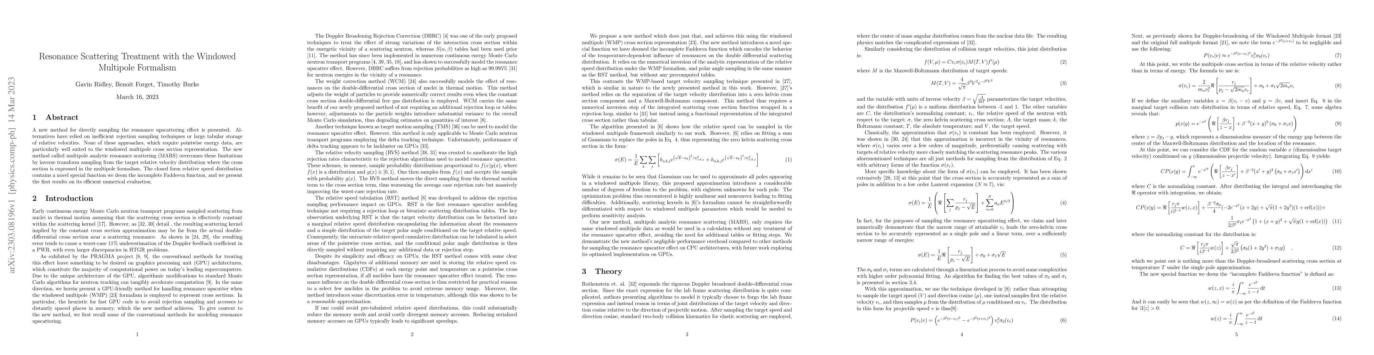 Thumbnail for Resonance Scattering Treatment with the Windowed Multipole Formalism