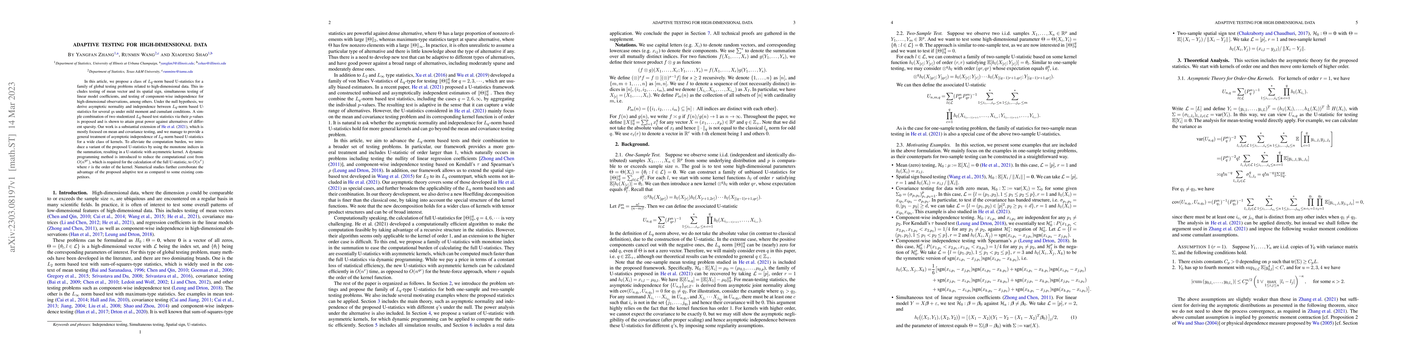 Thumbnail for Adaptive Testing for High-dimensional Data