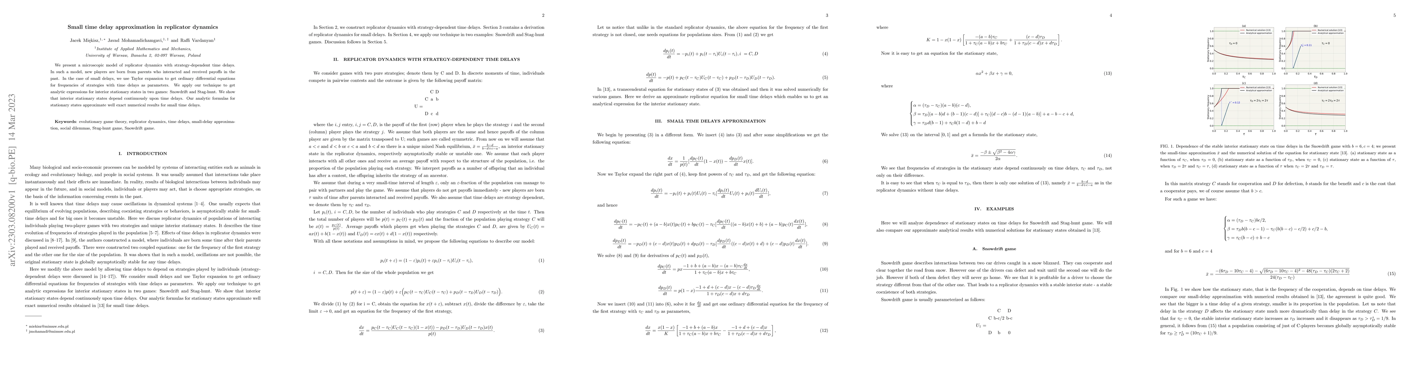 Thumbnail for Small time delay approximation in replicator dynamics