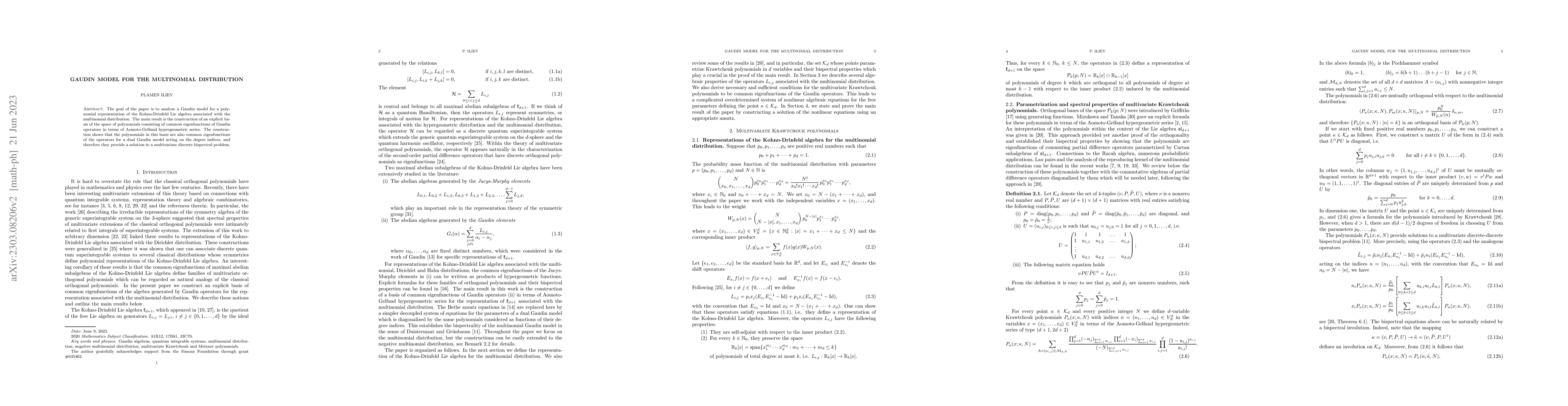 Thumbnail for Gaudin model for the multinomial distribution