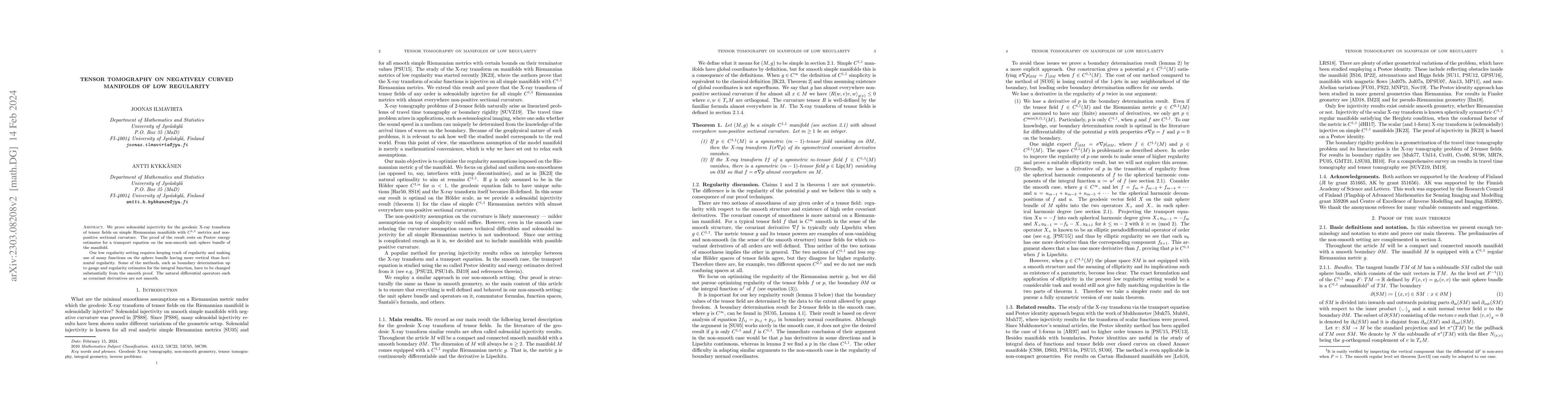 Thumbnail for Tensor tomography on negatively curved manifolds of low regularity