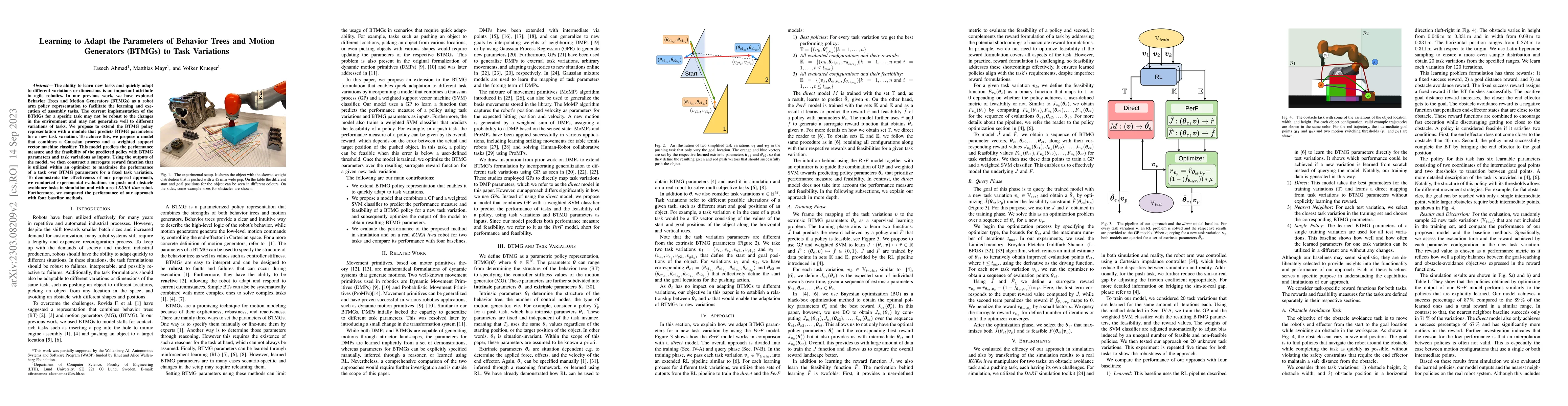 Thumbnail for Learning to Adapt the Parameters of Behavior Trees and Motion Generators
  (BTMGs) to Task Variations