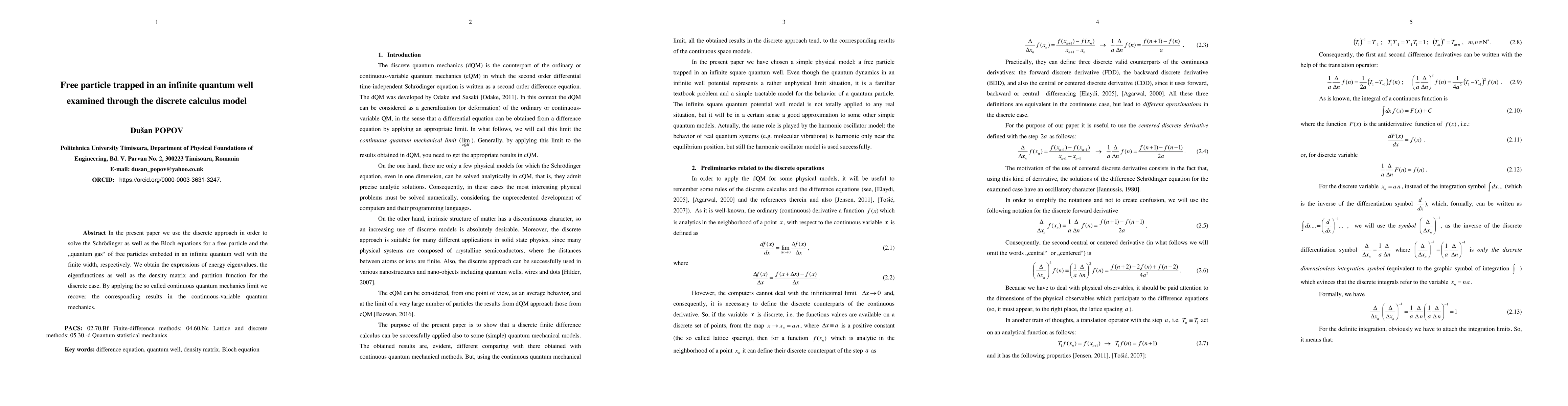 Thumbnail for Free particle trapped in an infinite quantum well examined through the
  discrete calculus model
