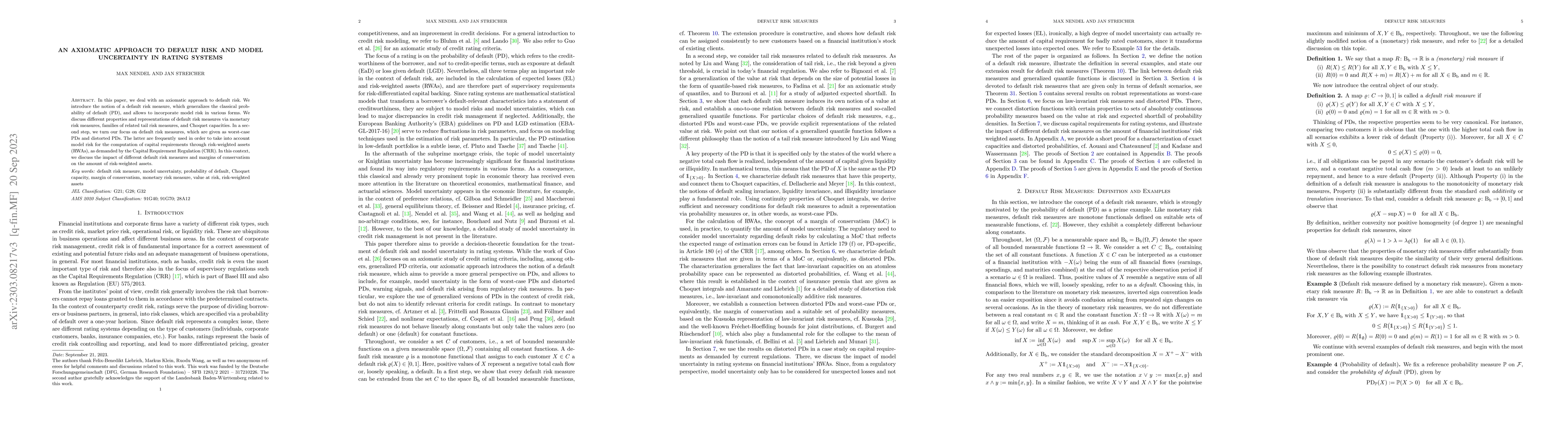 Thumbnail for An axiomatic approach to default risk and model uncertainty in rating
  systems