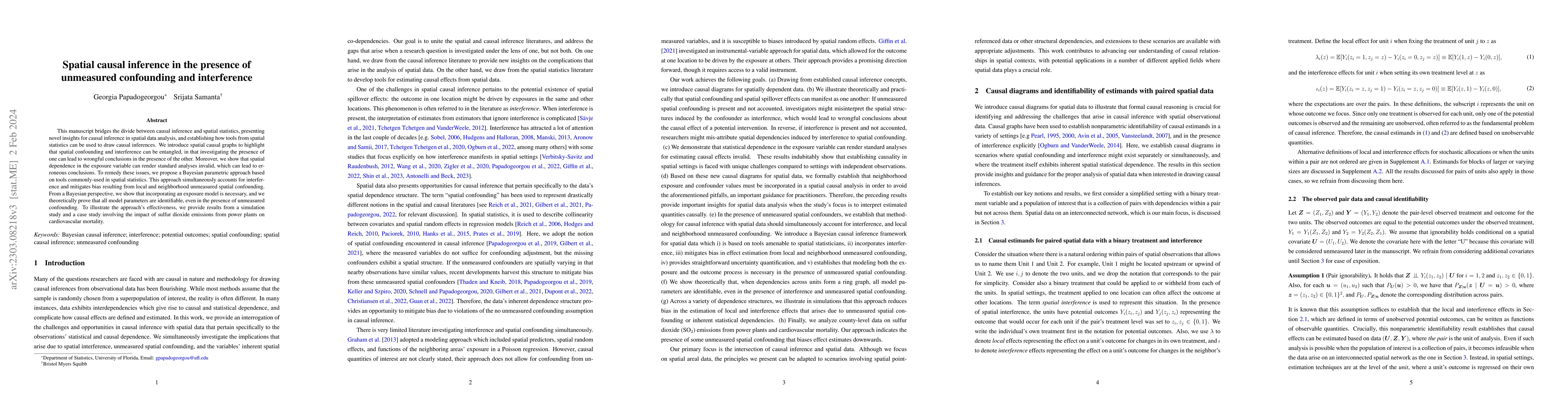 Thumbnail for Spatial causal inference in the presence of unmeasured confounding and
  interference