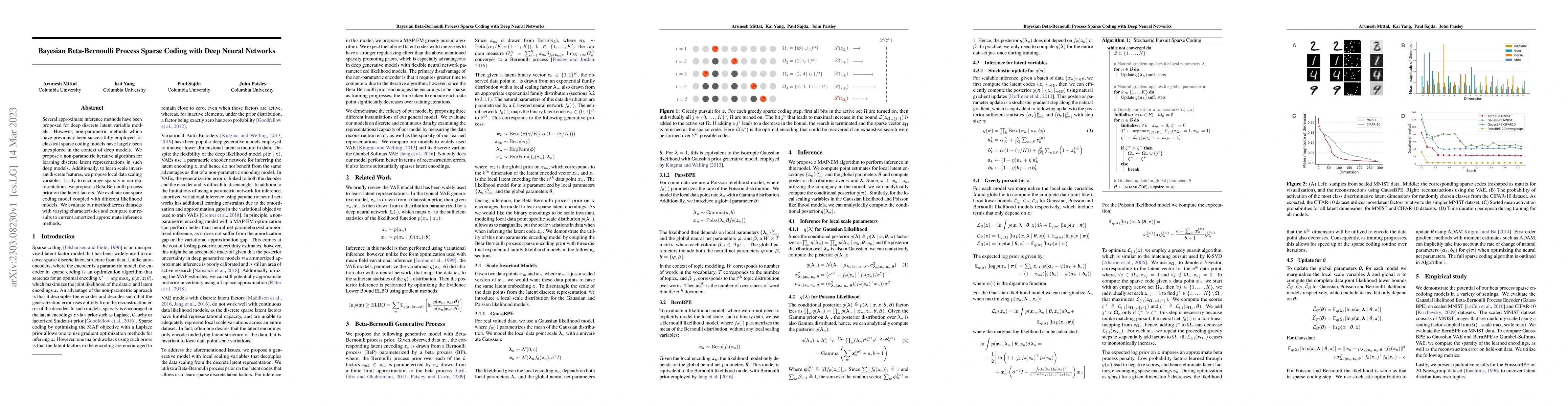 Thumbnail for Bayesian Beta-Bernoulli Process Sparse Coding with Deep Neural Networks