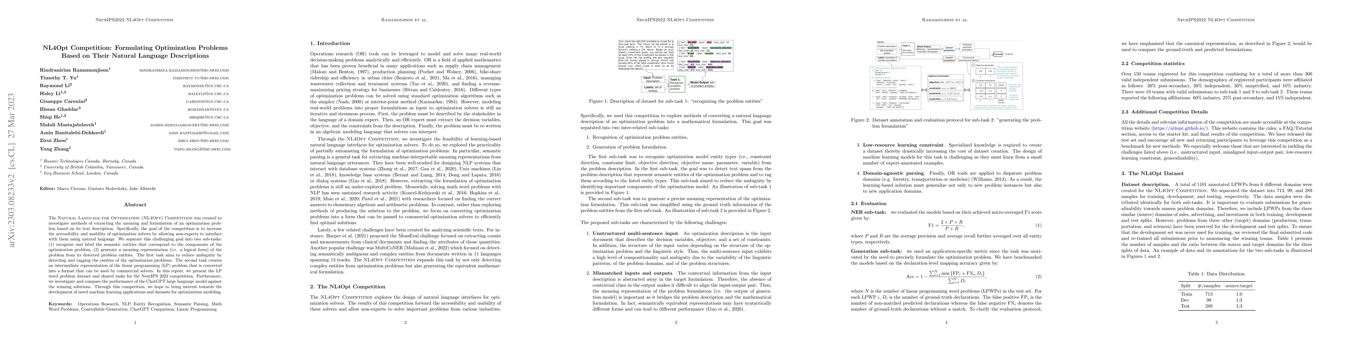 Thumbnail for NL4Opt Competition: Formulating Optimization Problems Based on Their
  Natural Language Descriptions