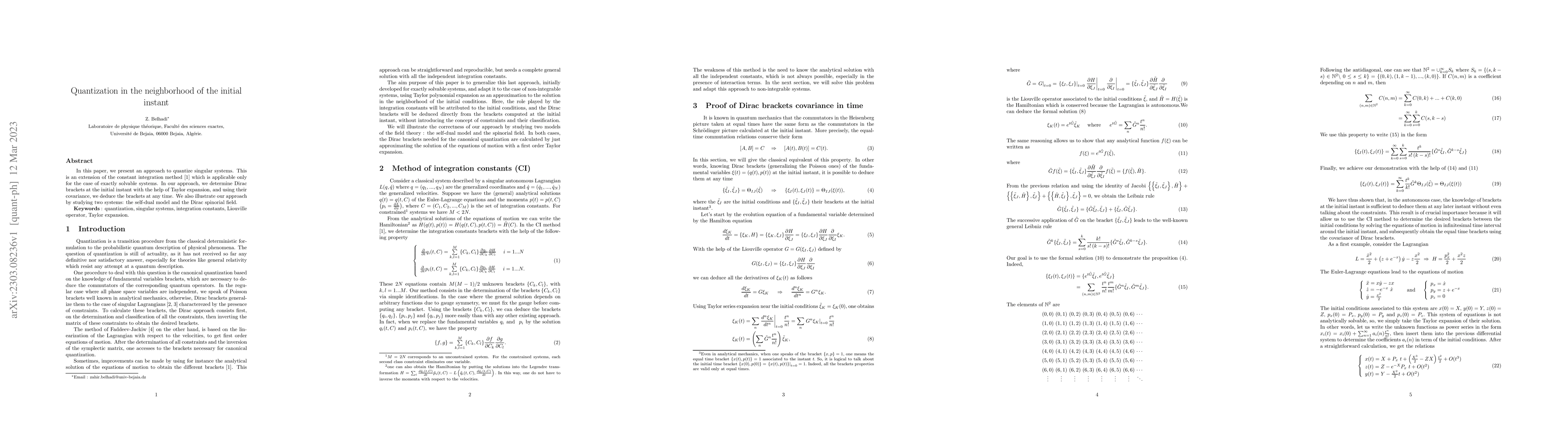 Thumbnail for Quantization in the neighborhood of the initial instant