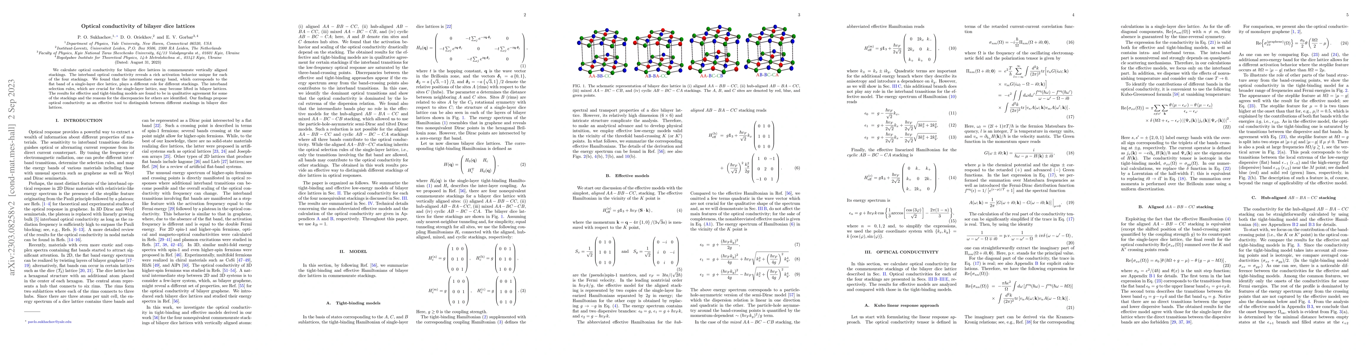 Thumbnail for Optical conductivity of bilayer dice lattices