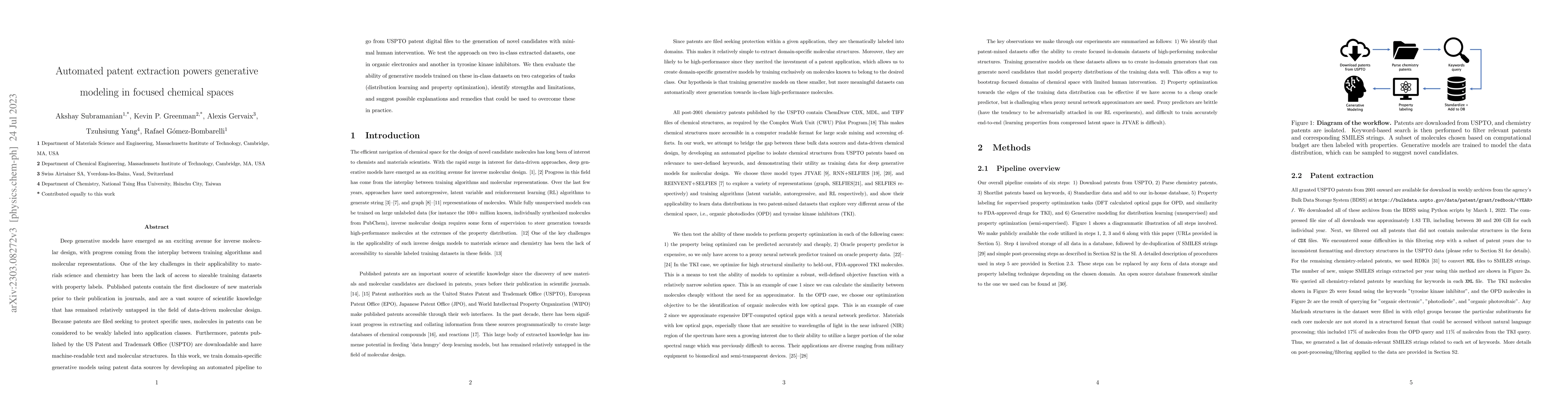 Thumbnail for Automated patent extraction powers generative modeling in focused
  chemical spaces
