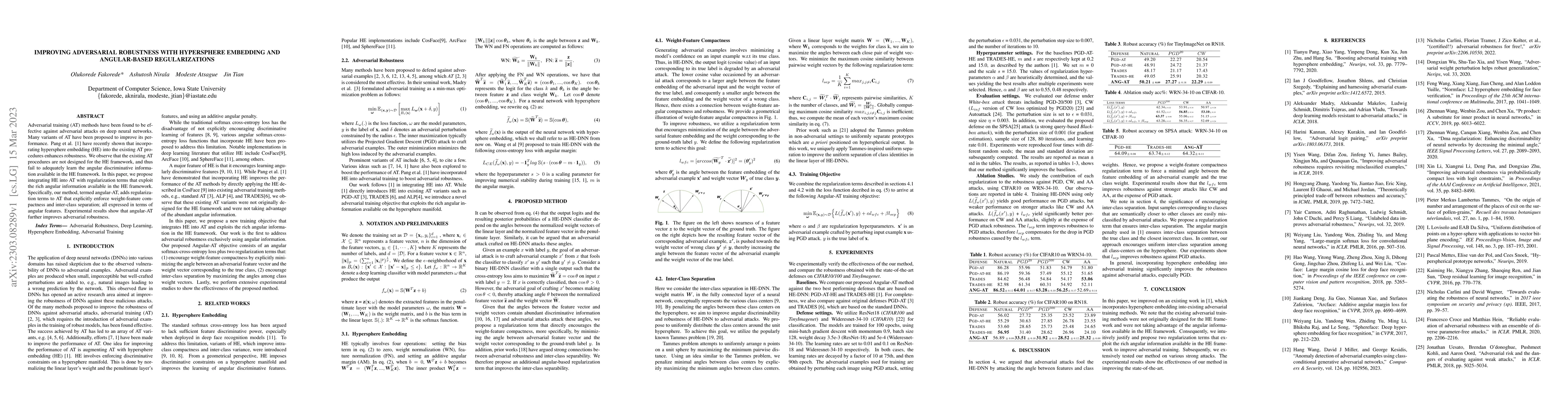 Thumbnail for Improving Adversarial Robustness with Hypersphere Embedding and
  Angular-based Regularizations