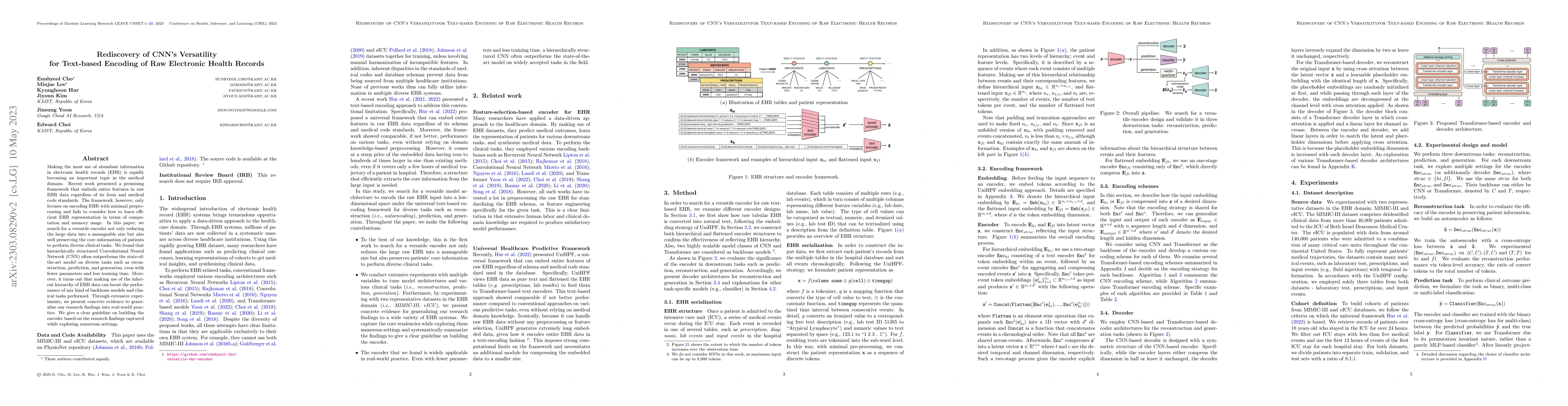 Thumbnail for Rediscovery of CNN's Versatility for Text-based Encoding of Raw
  Electronic Health Records