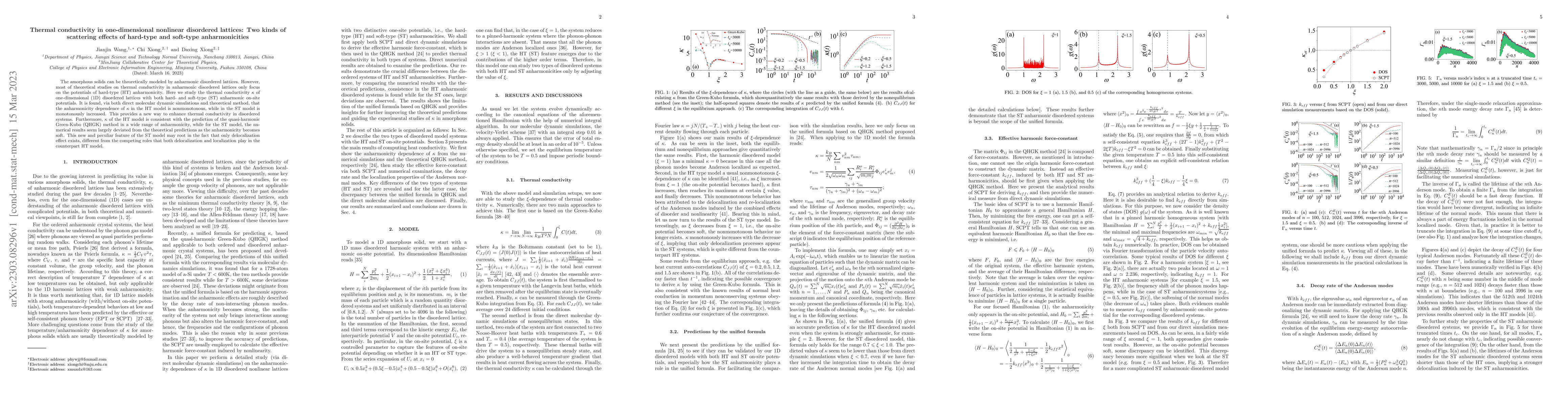 Thumbnail for Thermal conductivity in one-dimensional nonlinear disordered lattices:
  Two kinds of scattering effects of hard-type and soft-type anharmonicities