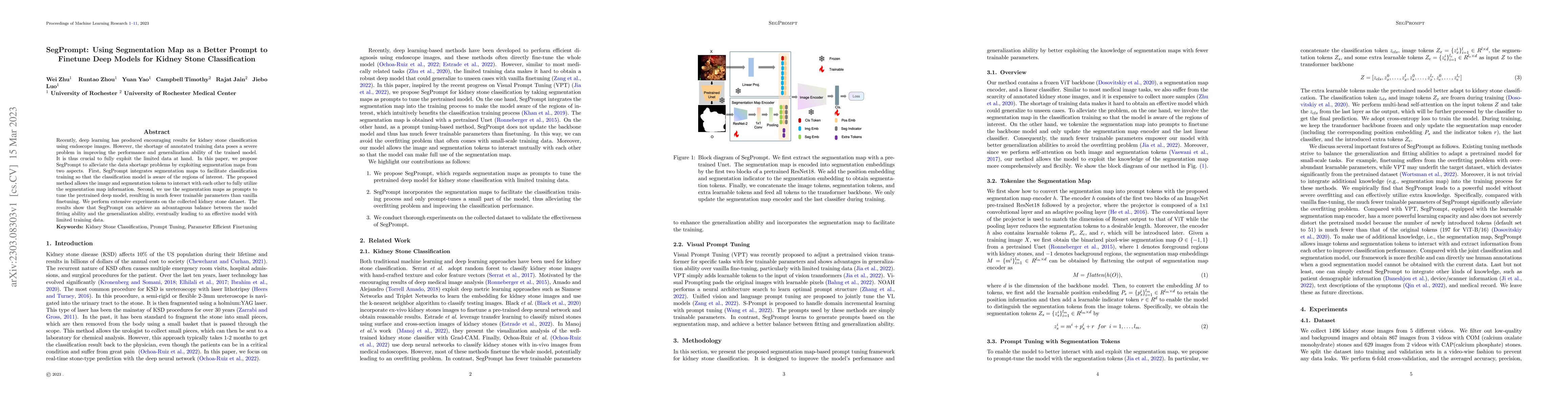 Thumbnail for SegPrompt: Using Segmentation Map as a Better Prompt to Finetune Deep
  Models for Kidney Stone Classification