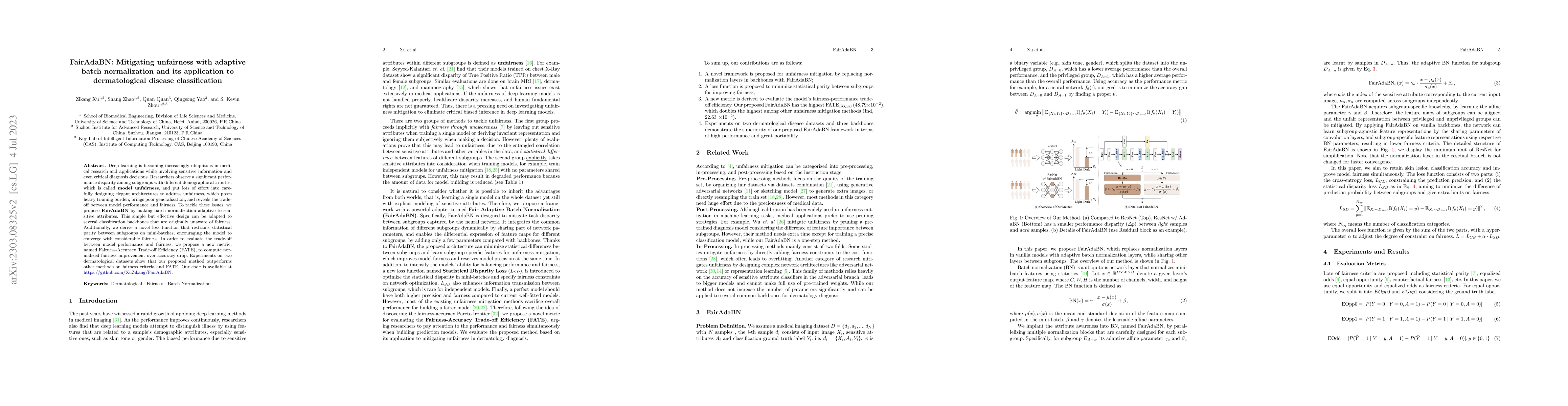 Thumbnail for FairAdaBN: Mitigating unfairness with adaptive batch normalization and
  its application to dermatological disease classification