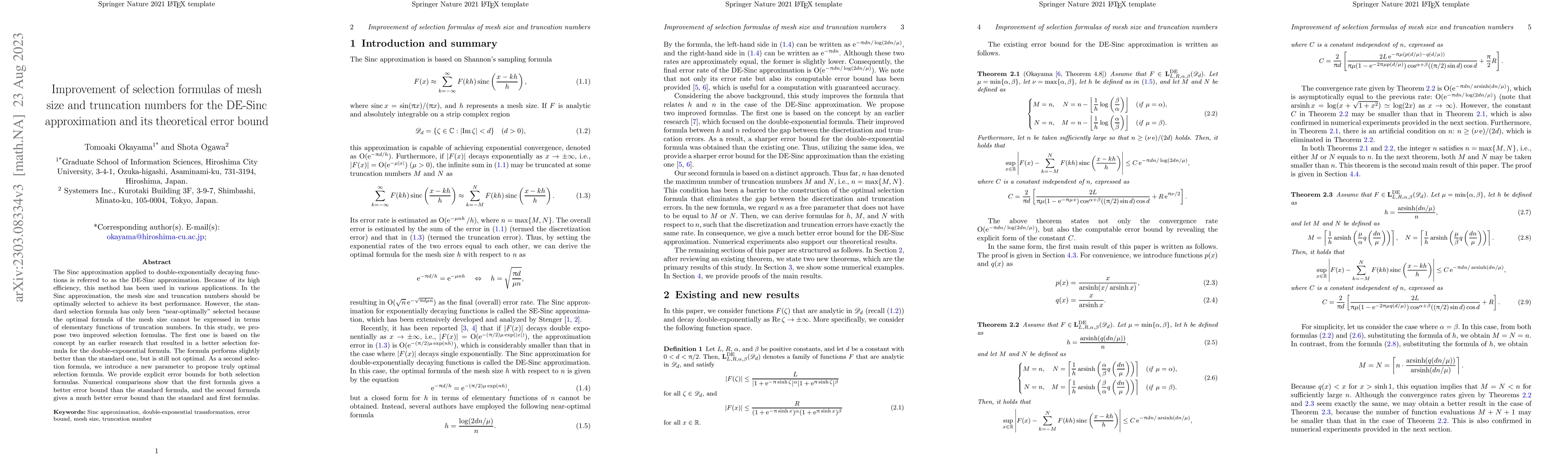 Thumbnail for Improvement of selection formulas of mesh size and truncation numbers
  for the DE-Sinc approximation and its theoretical error bound