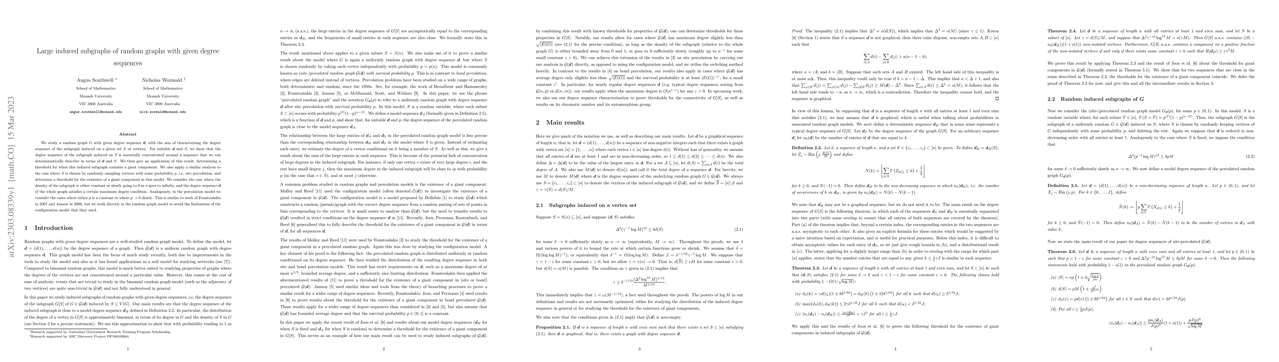 Thumbnail for Large induced subgraphs of random graphs with given degree sequences