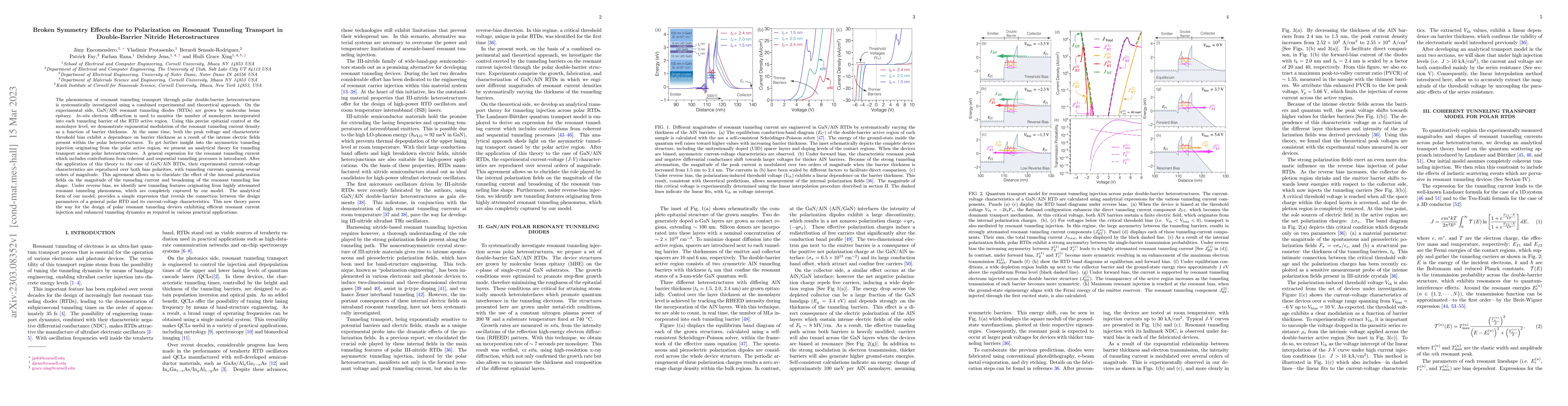 Thumbnail for Broken Symmetry Effects due to Polarization on Resonant Tunneling
  Transport in Double-Barrier Nitride Heterostructures