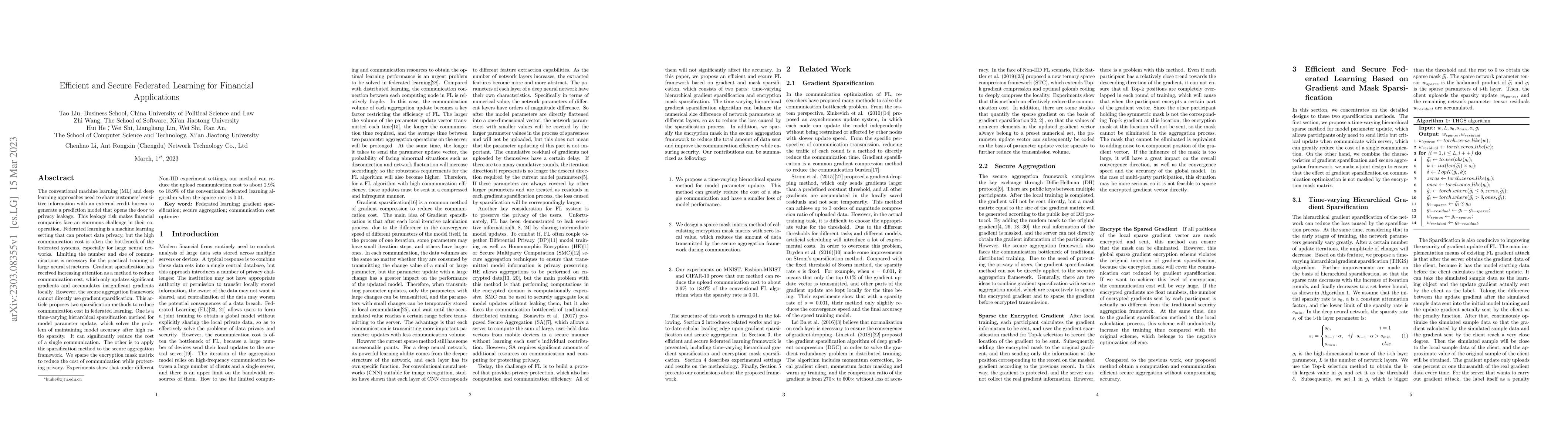 Thumbnail for Efficient and Secure Federated Learning for Financial Applications
