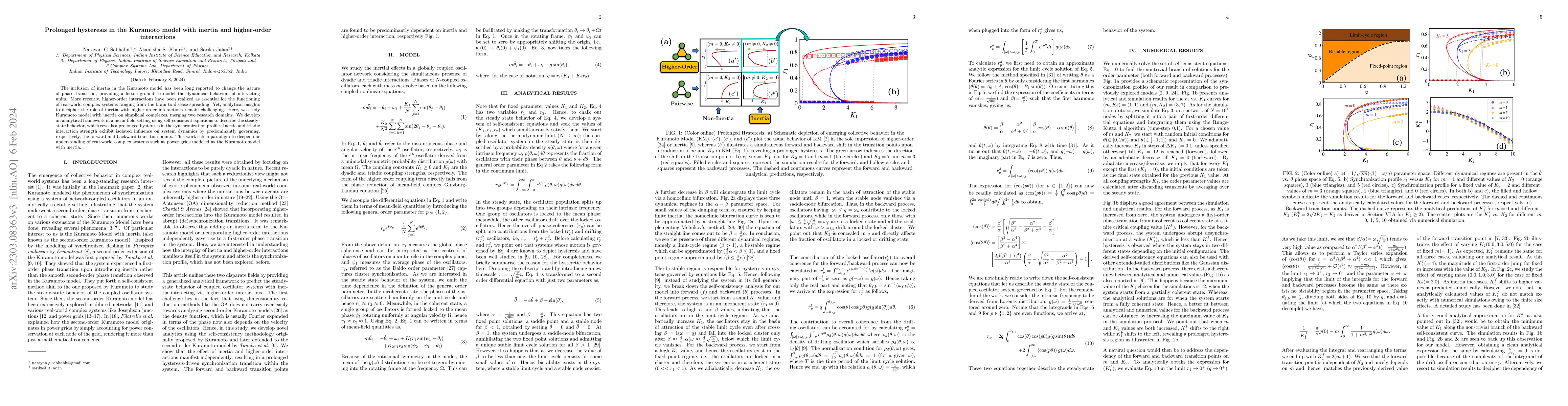 Thumbnail for Prolonged hysteresis in the Kuramoto model with inertia and higher-order
  interactions