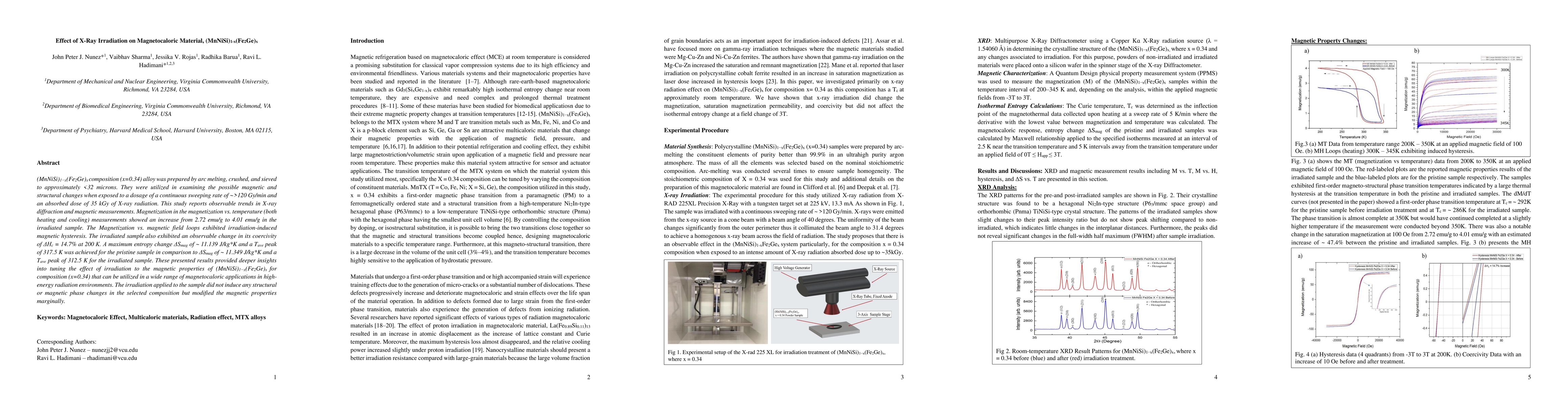 Thumbnail for Effect of X-Ray Irradiation on Magnetocaloric Material,
  (MnNiSi)1-x(Fe2Ge)x