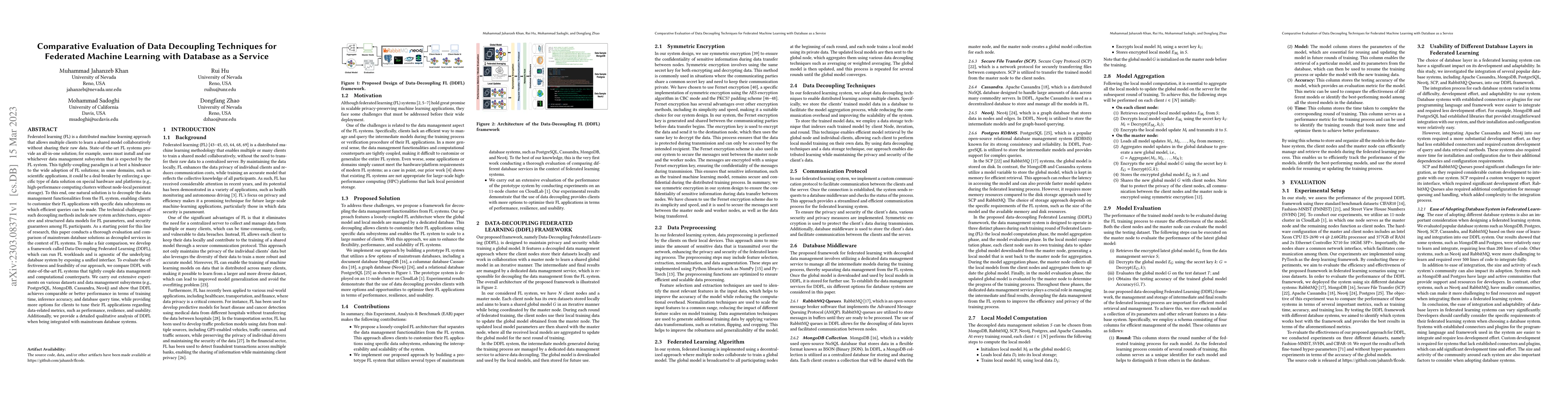 Thumbnail for Comparative Evaluation of Data Decoupling Techniques for Federated
  Machine Learning with Database as a Service