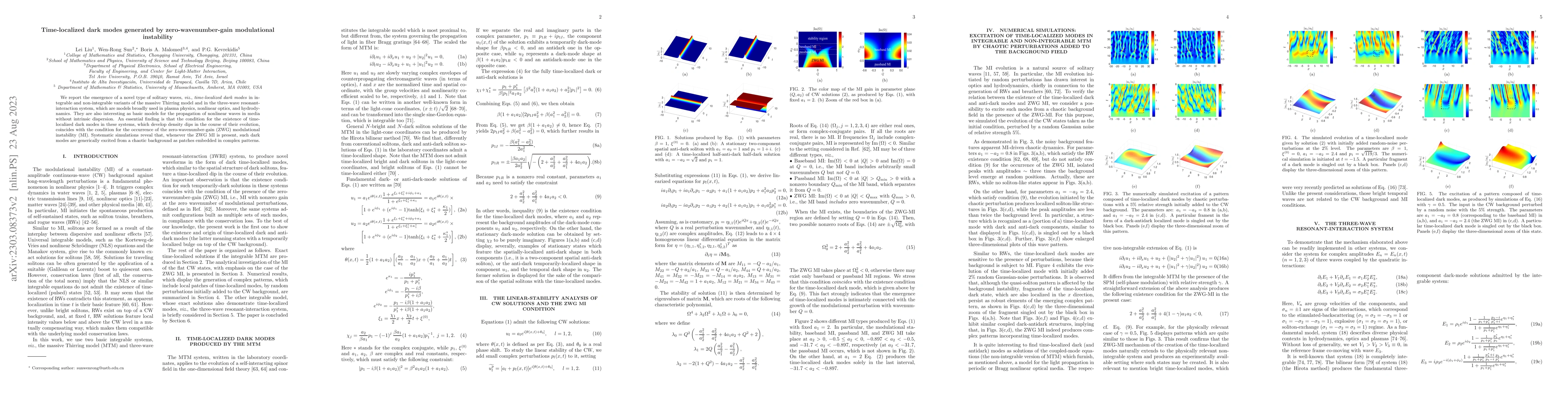 Thumbnail for Time-localized dark modes generated by zero-wavenumber-gain modulational
  instability