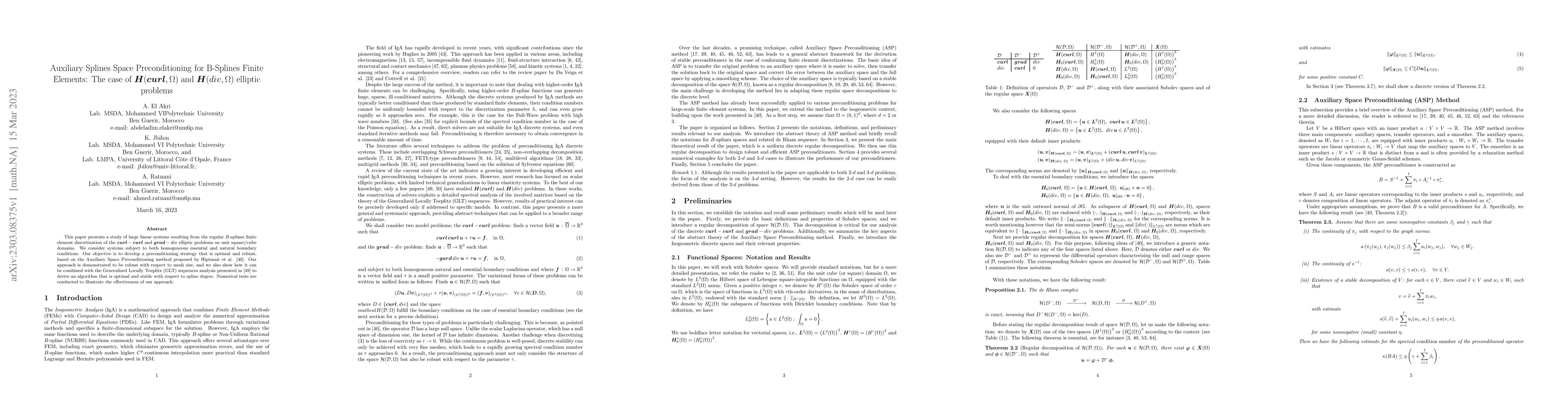 Thumbnail for Auxiliary Splines Space Preconditioning for B-Splines Finite Elements:
  The case of $\bm{H}(\bm{curl},\Omega)$ and $\bm{H}(div,\Omega)$ elliptic
  problems