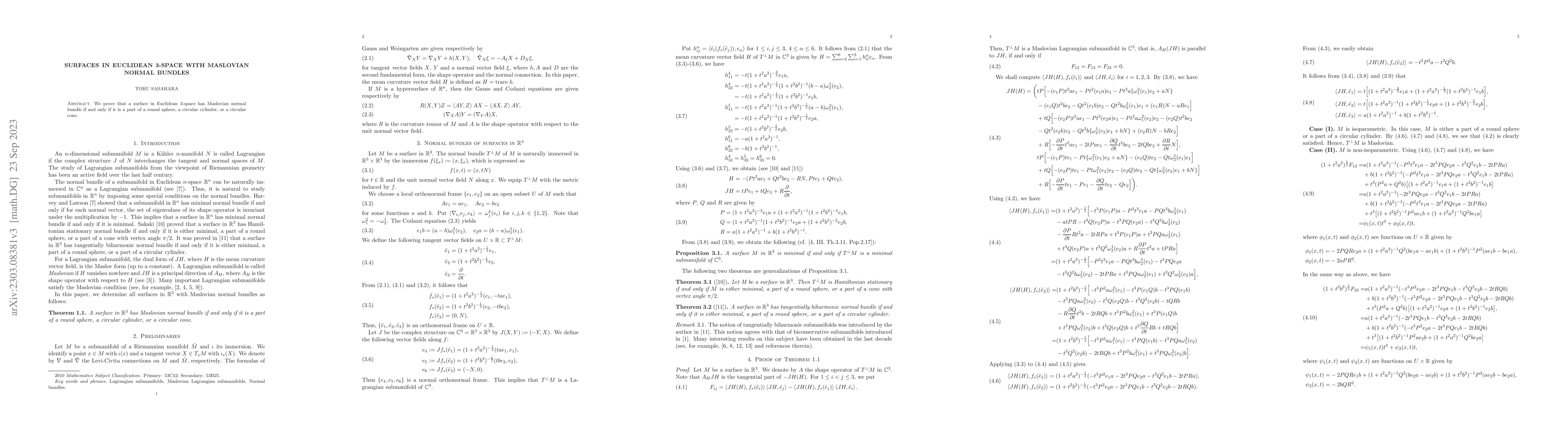 Thumbnail for Surfaces in Euclidean 3-space with Maslovian normal bundles
