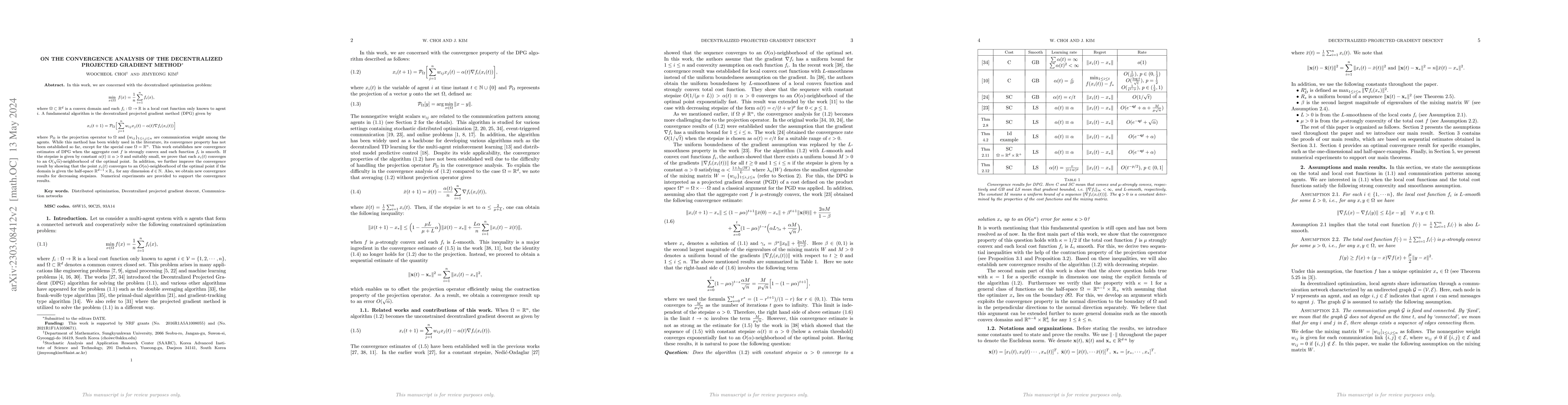 Thumbnail for On the convergence analysis of the decentralized projected gradient
  descent method