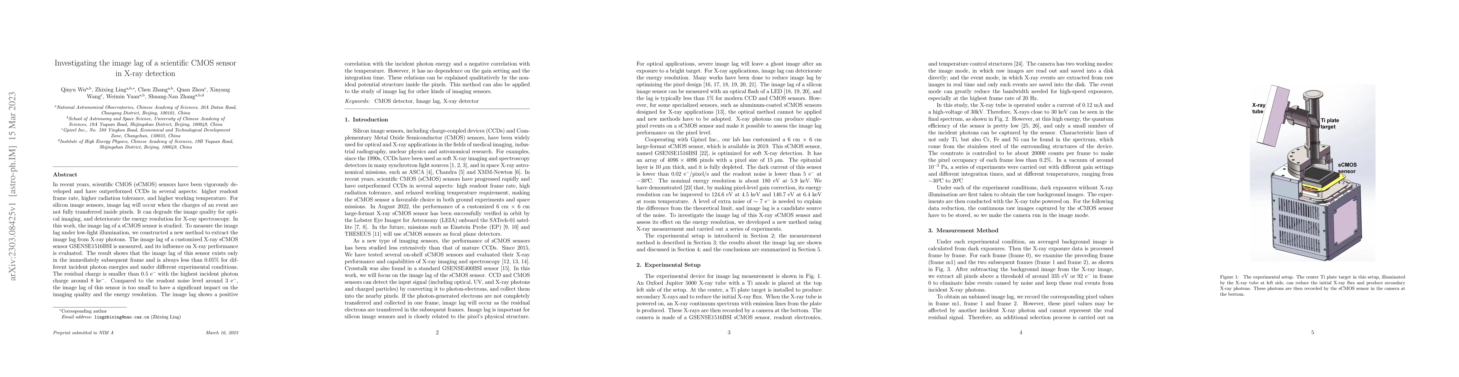 Thumbnail for Investigating the image lag of a scientific CMOS sensor in X-ray
  detection