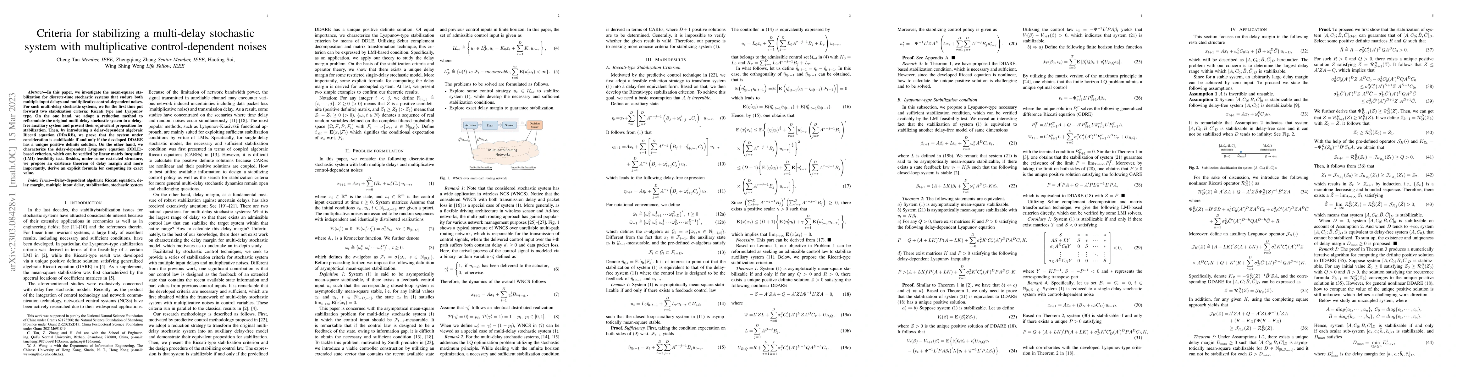 Thumbnail for Criteria for stabilizing a multi-delay stochastic system with
  multiplicative control-dependent noises